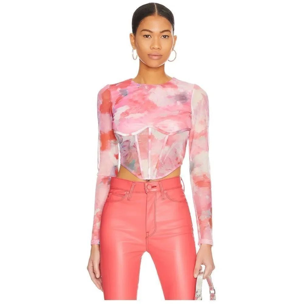 NWT Bardot Lena Mesh Corset Top Large Pink Revolve in Wildflower